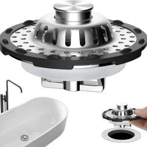 Universal Sink Drain Stopper & Strainer Hair Catcher for Shower Tub Kitchen